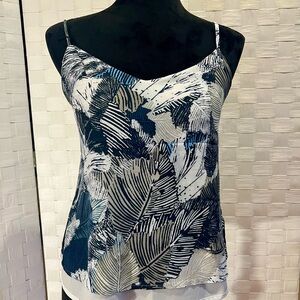 French Connection Blue and White Leaf Print Top